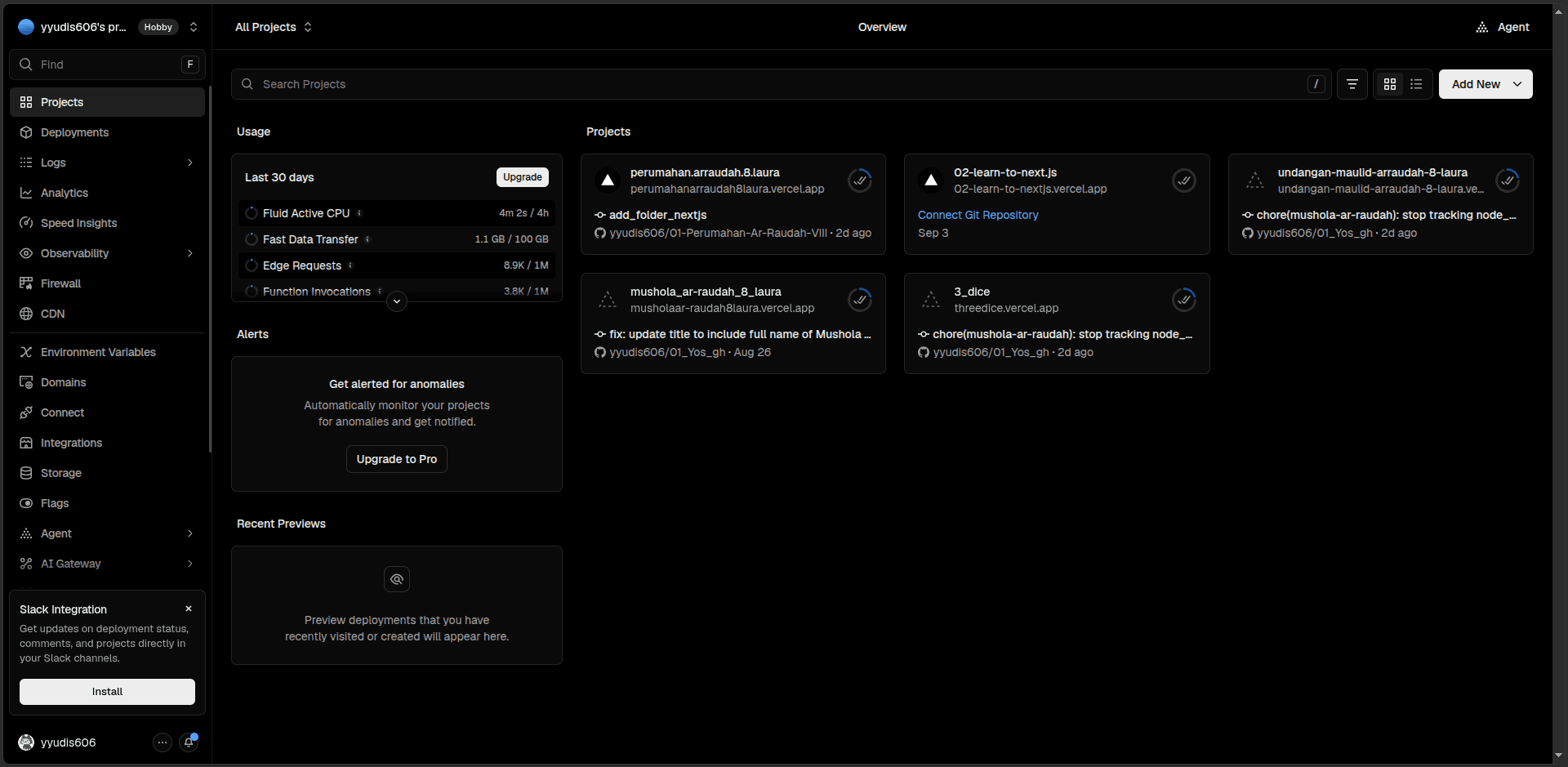 Dashboard my vercel